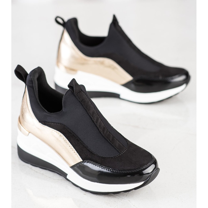 Evento Sneakers slip-on con zeppa nero d'oro 1