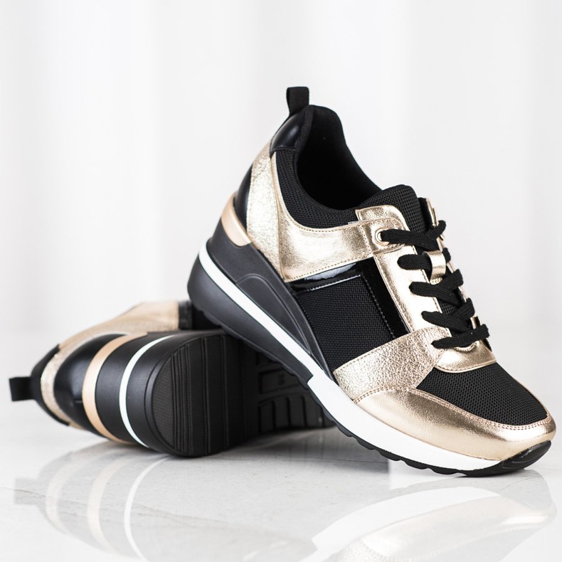 W. Potocki Sneakers con zeppa alla moda nero d'oro 1