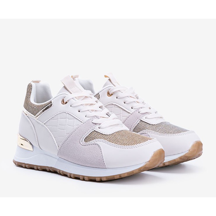 Sneakers beige con accessori Yoisya dorati d'oro 1