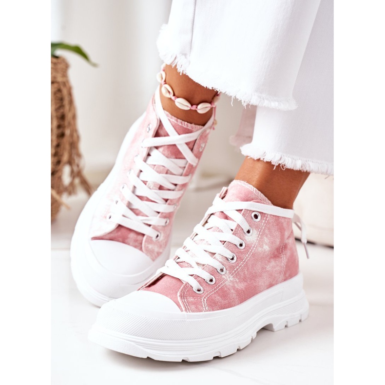 FJ1 Sneakers Alte Rosa Su Grande Suola Con Effetto Tie-Dye Trissy bianco 1