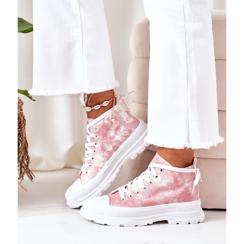 FJ1 Sneakers Alte Rosa Su Grande Suola Con Effetto Tie-Dye Trissy bianco 2