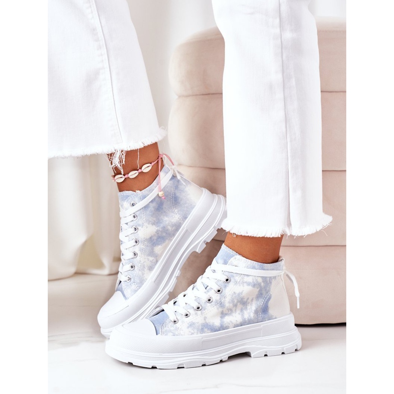 FJ1 Sneakers Alte Su Una Grande Suola Blu Con Effetto Tie-Dye Trissy bianco 2