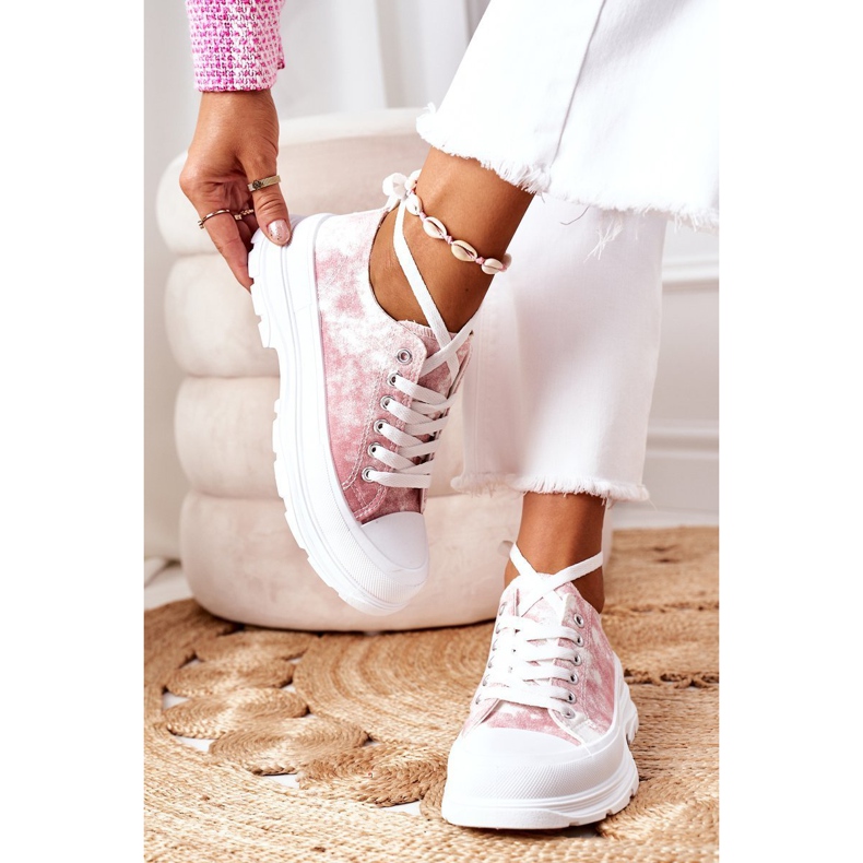 FJ1 Sneakers rosa con effetto tempo di viaggio tie-dye bianco 1