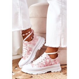 FJ1 Sneakers rosa con effetto tempo di viaggio tie-dye bianco 2
