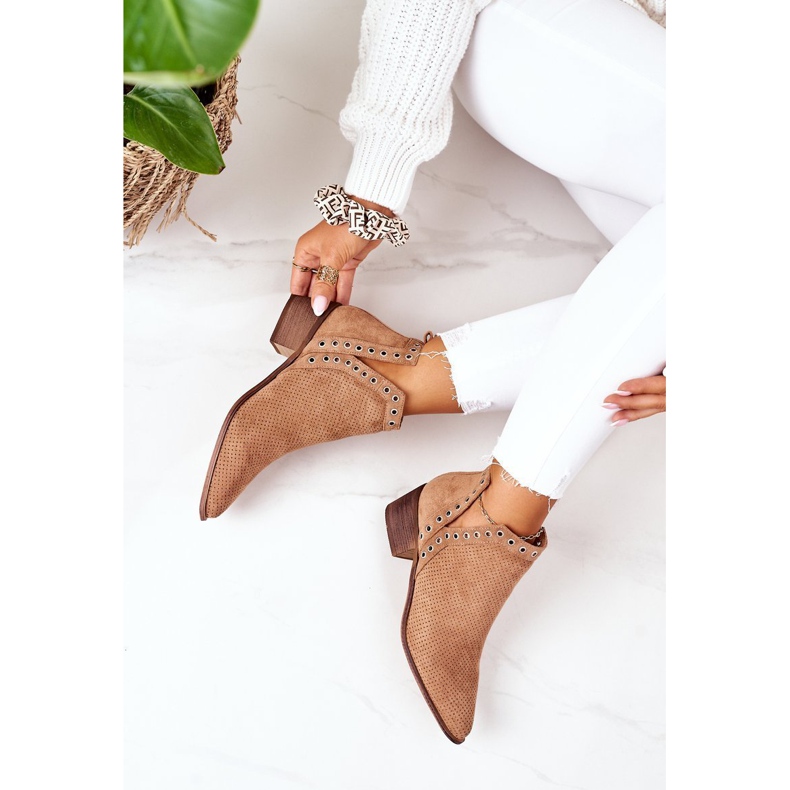 Stivali traforati con intagli, Camel Western marrone 1