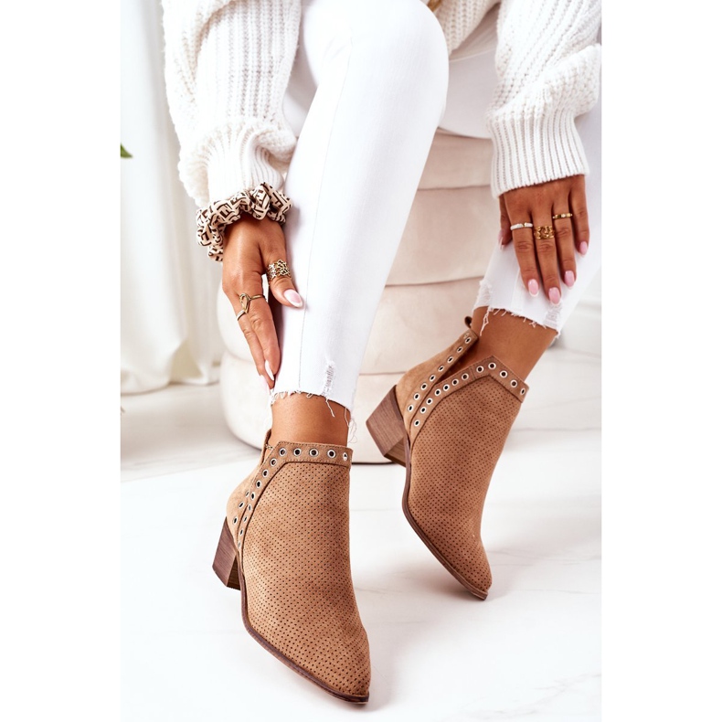Stivali traforati con intagli, Camel Western marrone 2