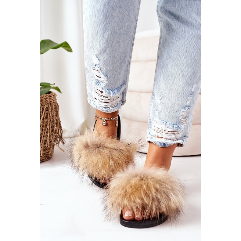BM Ciabatte con Pelliccia Naturale Cammello Elsa marrone 1