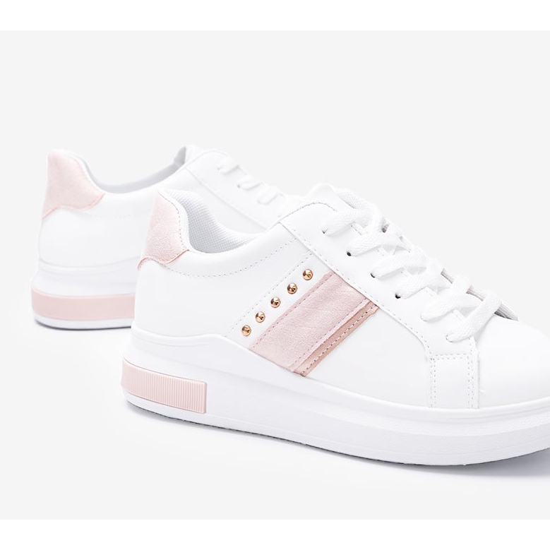 Sneakers bianche e rosa con borchie Sashell bianca 1