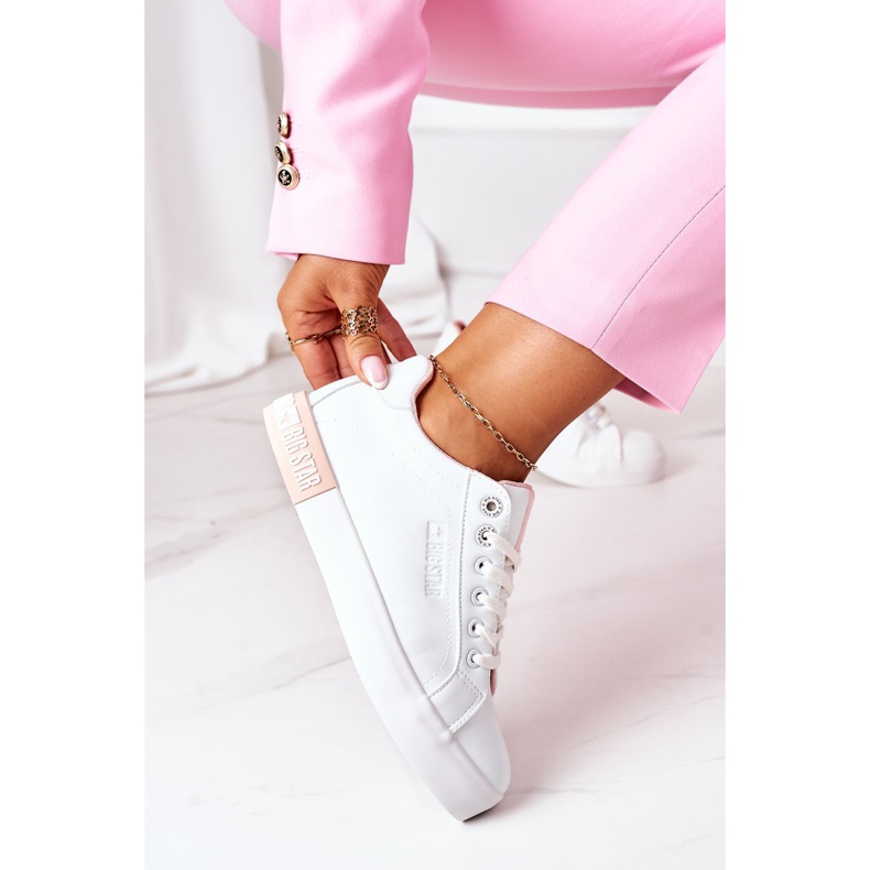 Sneakers da donna in pelle Big Star II274033 Bianco-Rosa 2