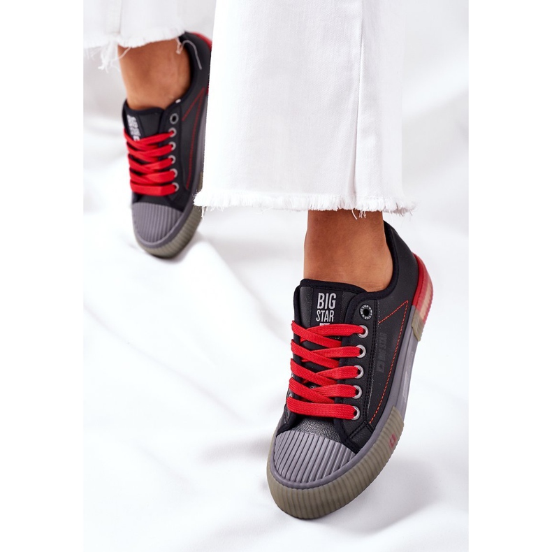 Sneakers da donna in pelle Big Star II274134 Nere nero rosso 2