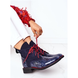 Alberto Violli Stivaletti In Pelle Con Motivo Coccodrillo Cheyenne Blu Navy rosso 1
