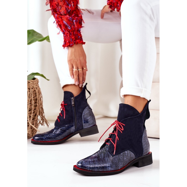Alberto Violli Stivaletti In Pelle Con Motivo Coccodrillo Cheyenne Blu Navy rosso 2