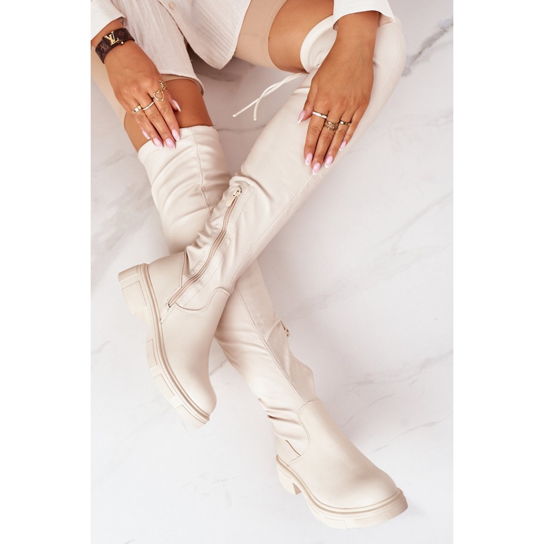 PS1 Stivali In Pelle Sopra Il Ginocchio Beige Selina 1