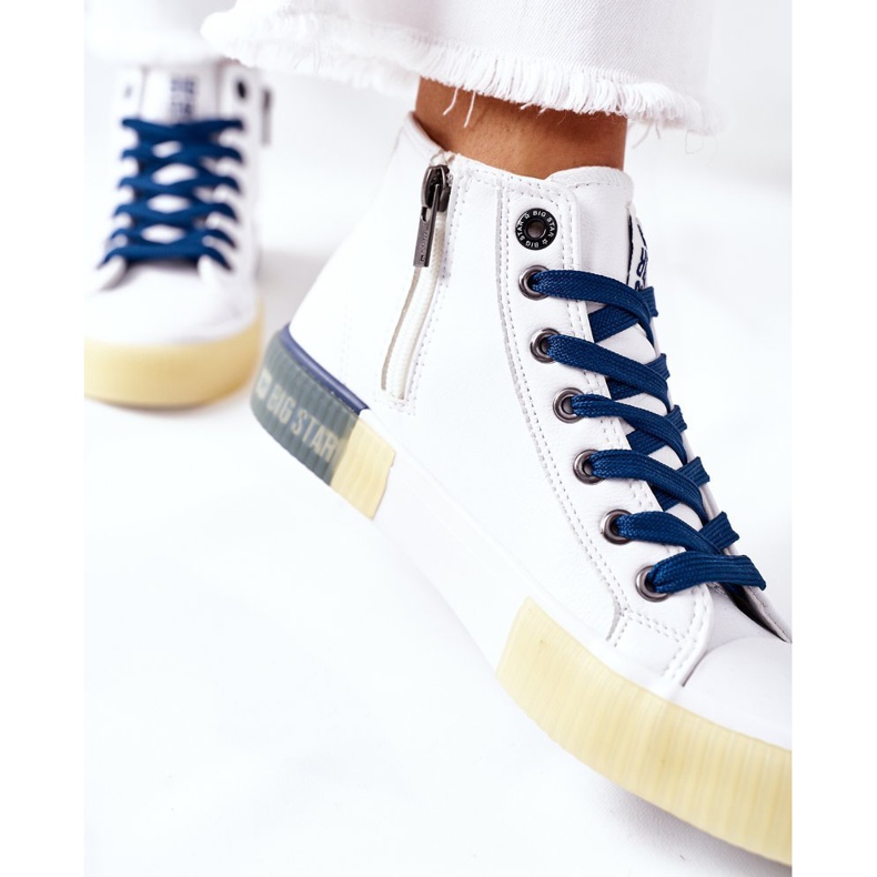 Sneakers Alte In Pelle Big Star II274137 Bianco blu navy 1