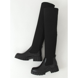 Stivali sopra il ginocchio con tomaia a calzino nero QT12 Black 1