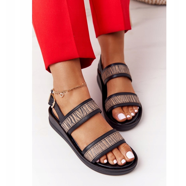 Sandali con zeppa in pelle Laura Messi 2232 Nero beige 3