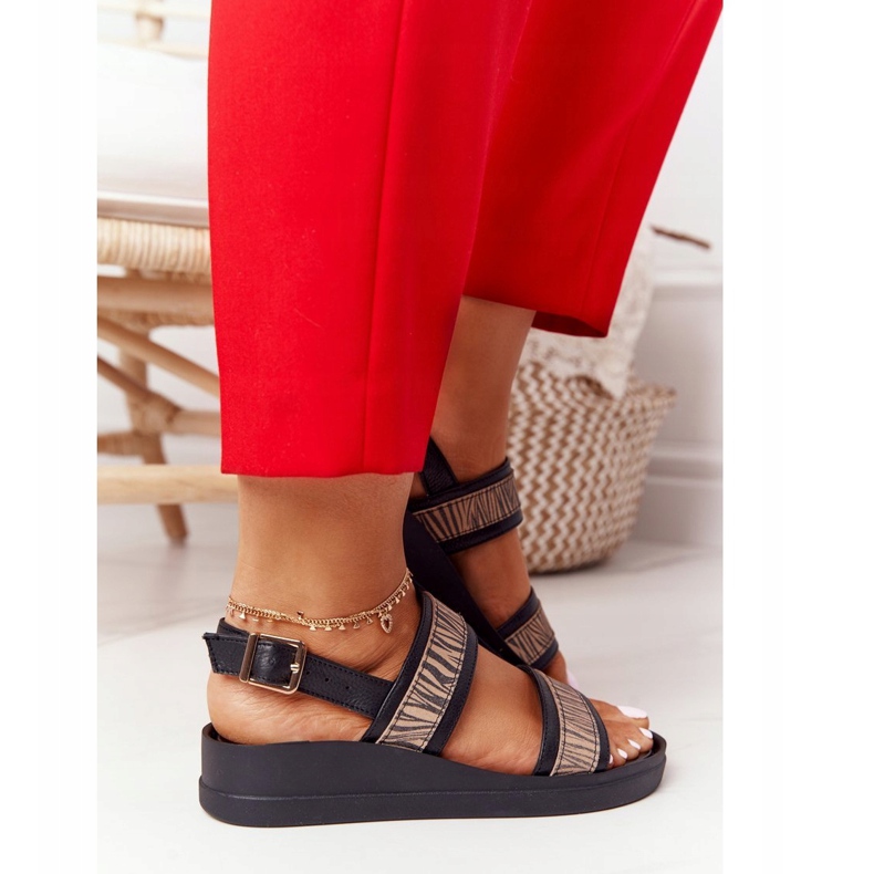 Sandali con zeppa in pelle Laura Messi 2232 Nero beige 4