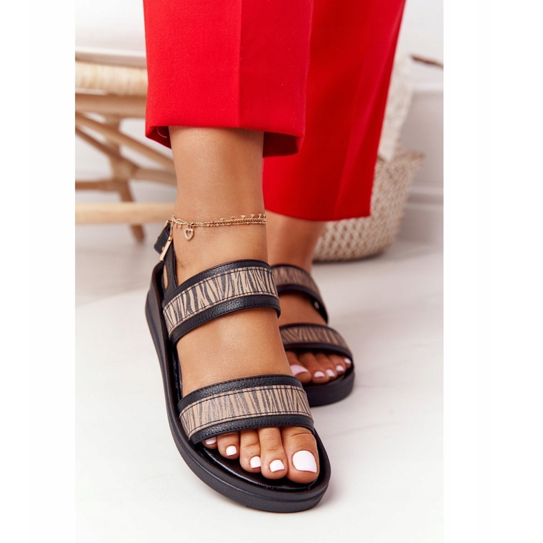 Sandali con zeppa in pelle Laura Messi 2232 Nero beige 5