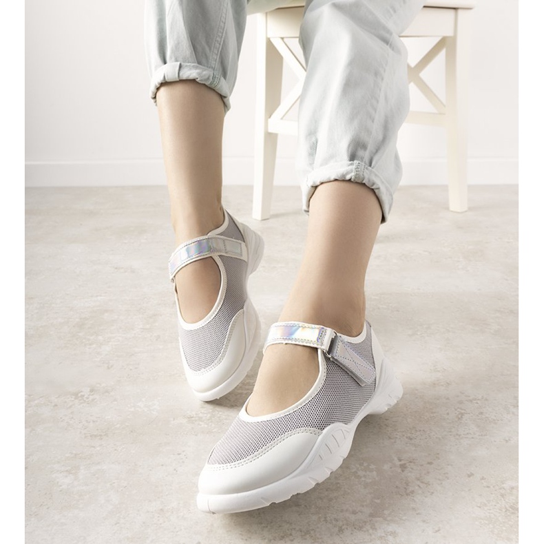 Sneakers grigie e bianche con inserto Melania olografico bianco grigio 1