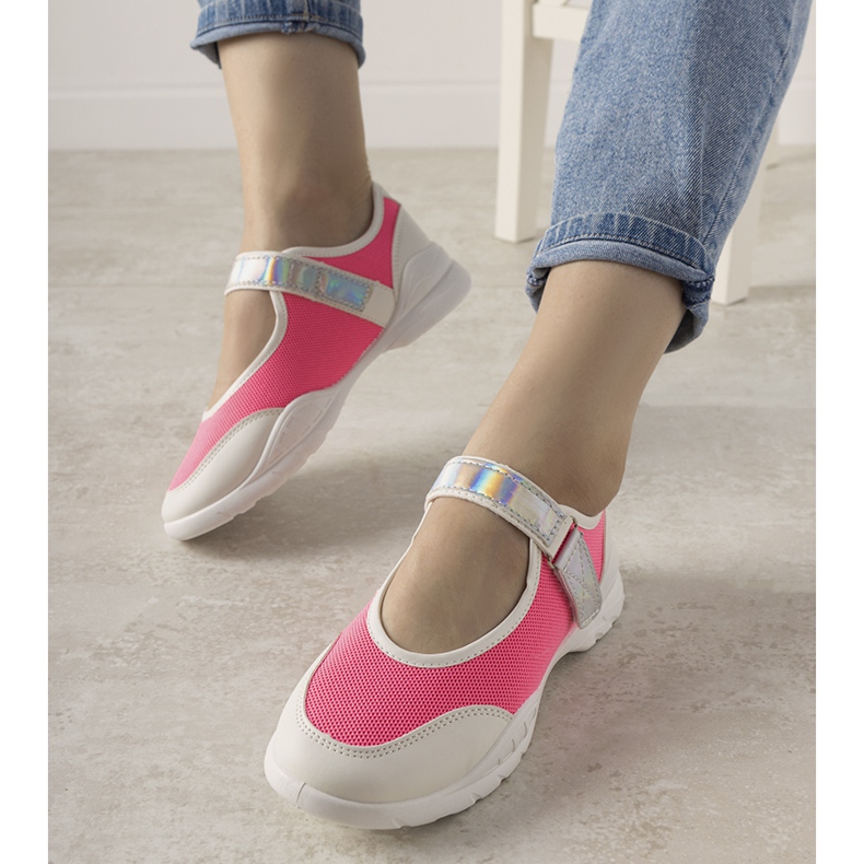 Sneakers rosa fluo con inserto olografico Melania bianco 1