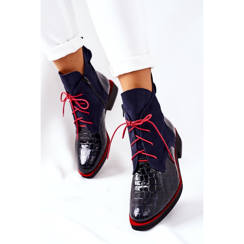 Alberto Violli Stivaletti in Pelle Fantasia Alligatore Blu Navy Bruselle rosso 2