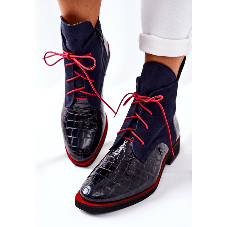 Alberto Violli Stivaletti in Pelle Fantasia Alligatore Blu Navy Bruselle rosso 1