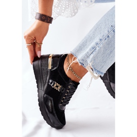 S.Barski Sneakers da donna con zeppa in pelle nere Montessori nero 2