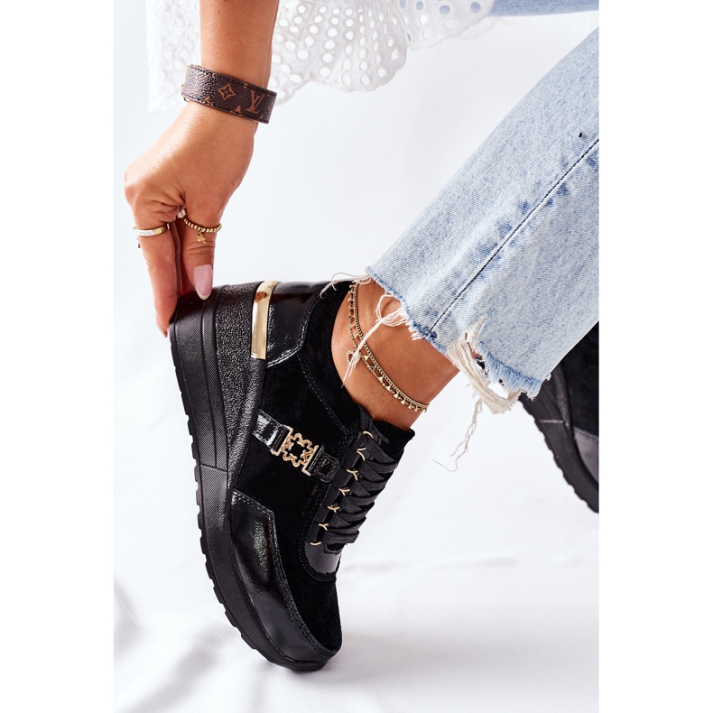 S.Barski Sneakers da donna con zeppa in pelle nere Montessori nero 2
