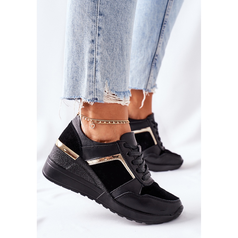 S.Barski Sneakers con zeppa in pelle da donna Nere Manitoba nero 1