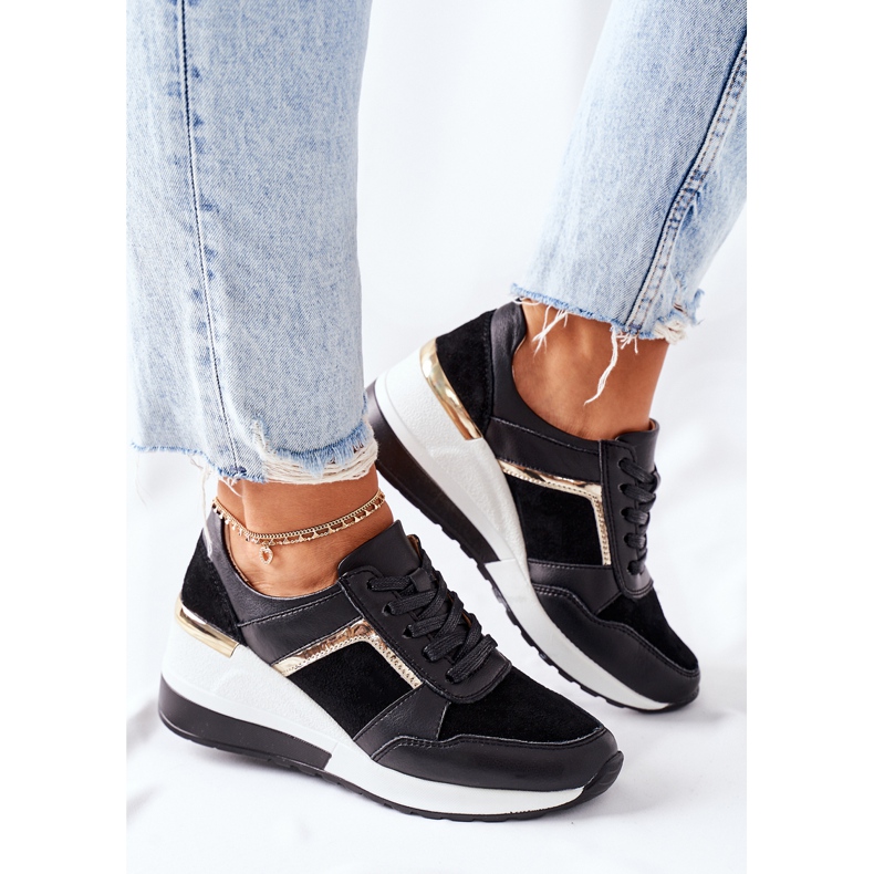 S.Barski Sneakers con zeppa in pelle da donna Nere Bianche Manitoba nero 2