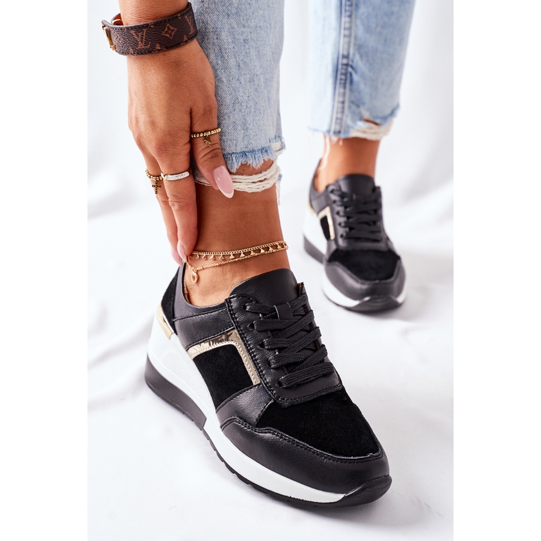 S.Barski Sneakers con zeppa in pelle da donna Nere Bianche Manitoba nero 1