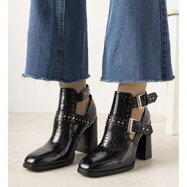 Stivaletti neri con motivo in pelle di coccodrillo Wonderful nero 1