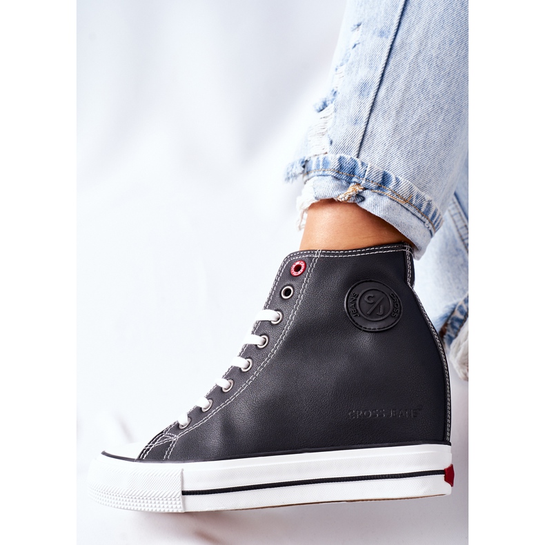 Cross Jeans Sneakers in pelle su jeans incrociati con zeppa II2R4025 Nero 2