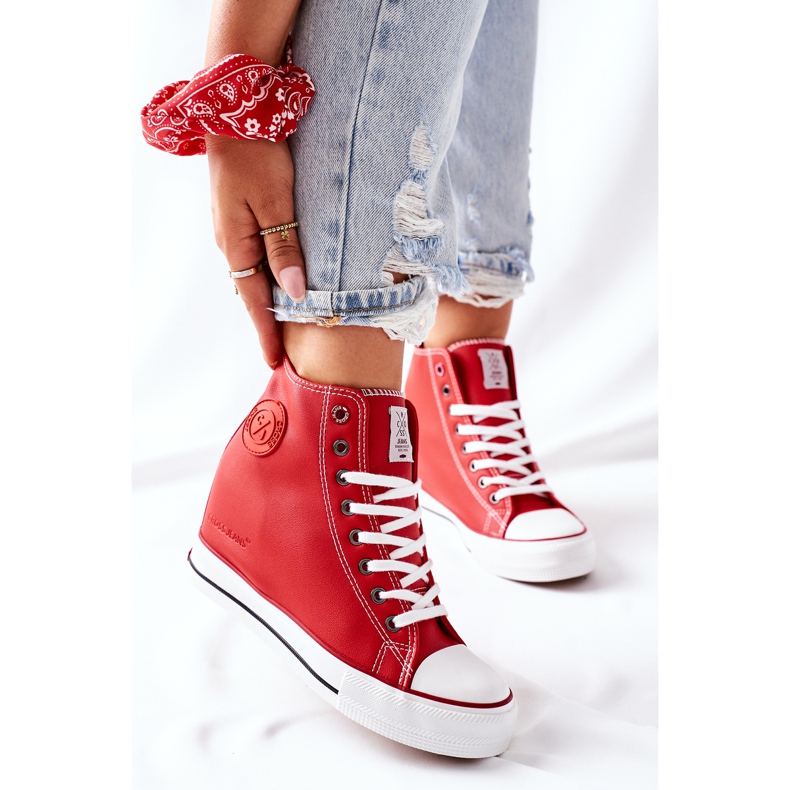 Cross Jeans Sneakers in pelle su jeans incrociati con zeppa II2R4026 Rosso 1