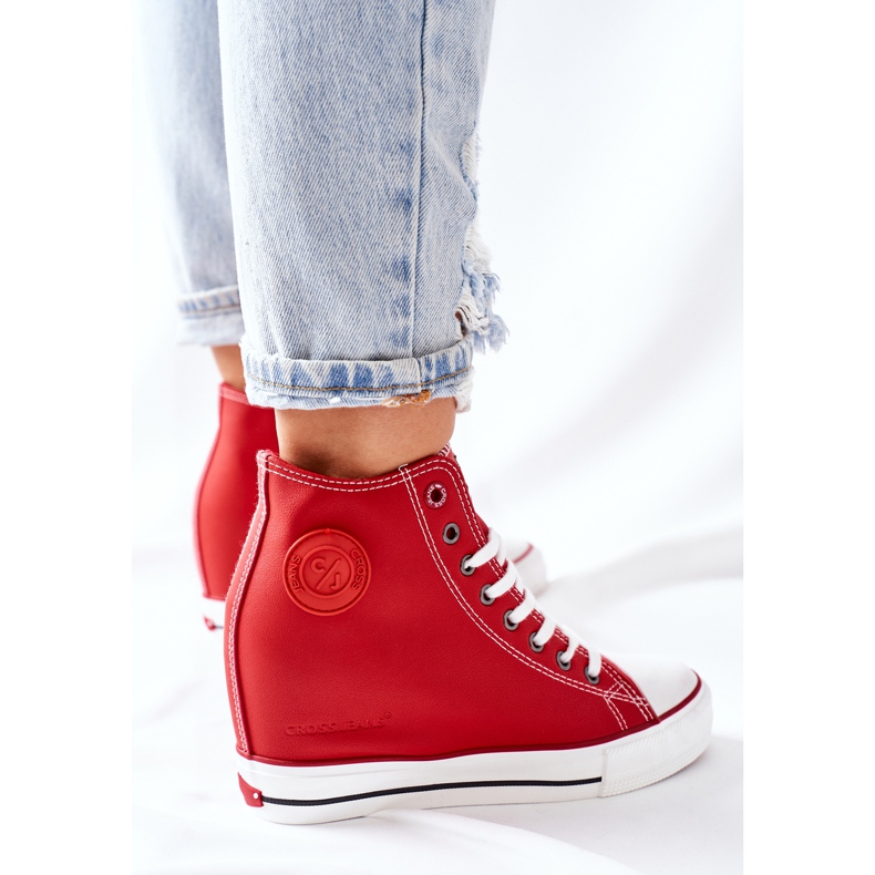Cross Jeans Sneakers in pelle su jeans incrociati con zeppa II2R4026 Rosso 2
