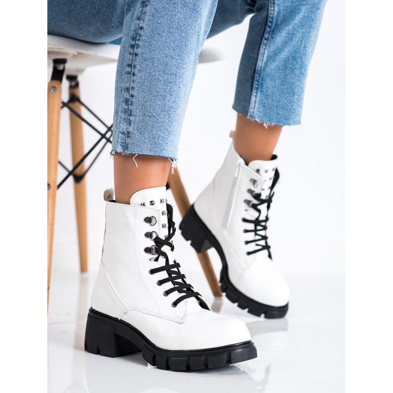SHELOVET Lavoratori alla moda con borchie bianco 2