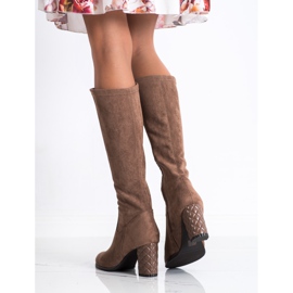 SHELOVET Stivali con tacco alto in camoscio marrone 1