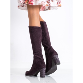 SHELOVET Stivali con tacco alto in camoscio viola 1
