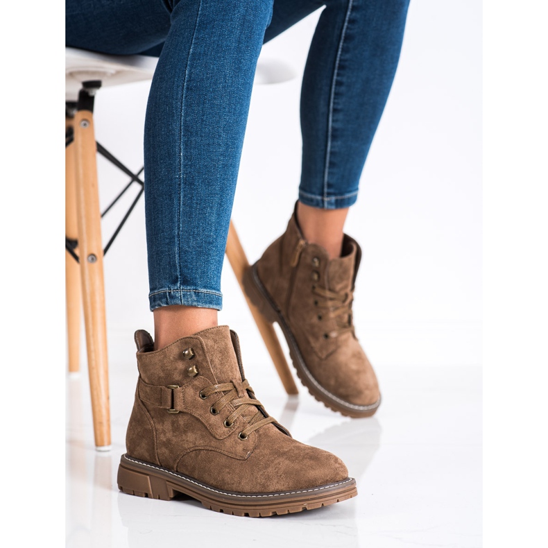 SHELOVET Stivaletti in pelle scamosciata con lacci marrone 1