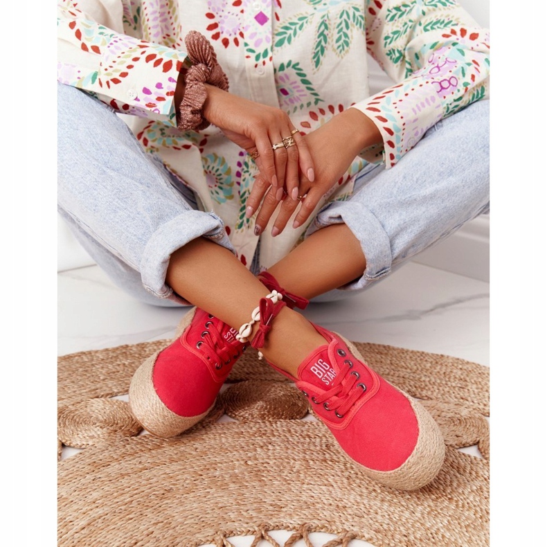 Espadrillas stringate su piattaforma intrecciata Big Star FF274141 Rosso 3