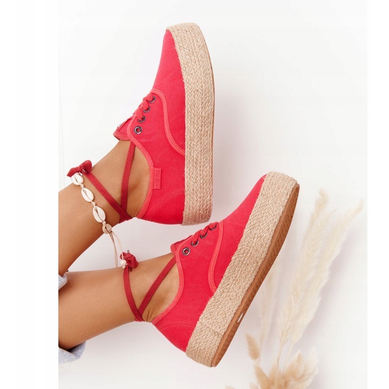 Espadrillas stringate su piattaforma intrecciata Big Star FF274141 Rosso 5