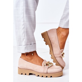 Mocassini in camoscio Lewski Shoes 3040 Cappuccino beige d'oro 3