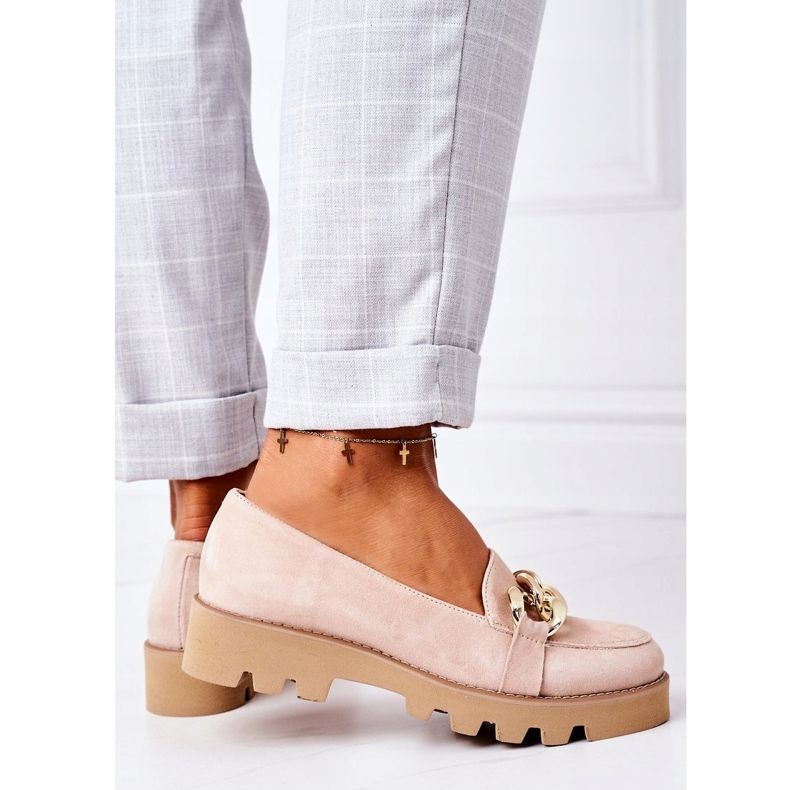 Mocassini in camoscio Lewski Shoes 3040 Cappuccino beige d'oro 4