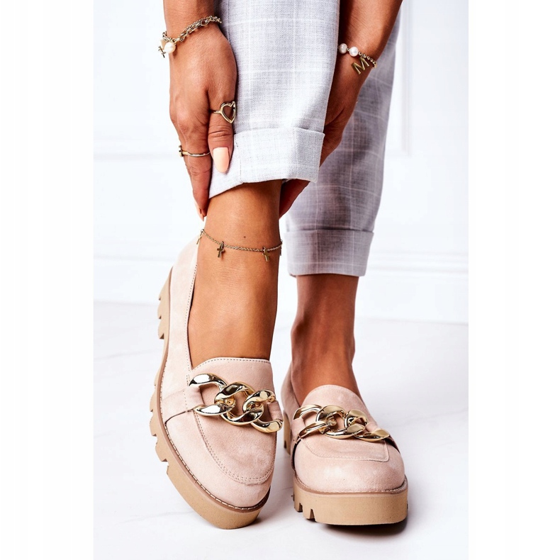 Mocassini in camoscio Lewski Shoes 3040 Cappuccino beige d'oro 5
