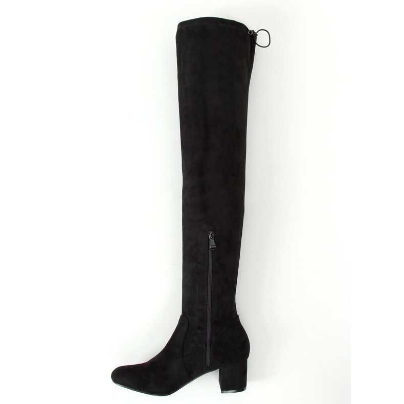 Stivali sopra il ginocchio con tacco basso nero S-107 Black 1