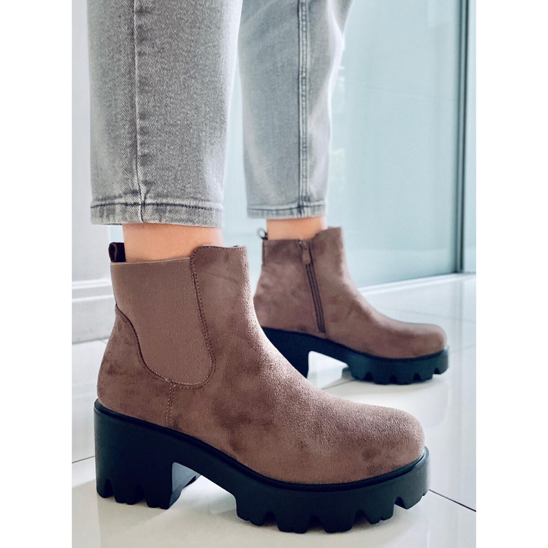 Stivaletti Chelsea con suola spessa beige scuro CH19201 Khaki cachi 1