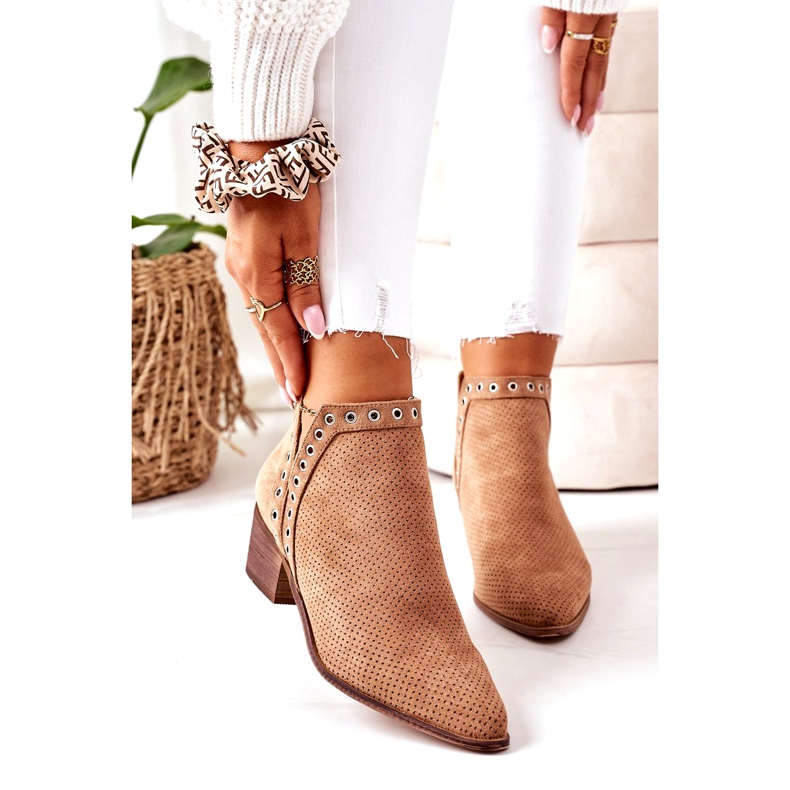 Stivali traforati con intagli, Camel Western beige 3