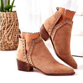 Stivali traforati con intagli, Camel Western beige 4