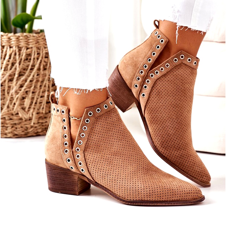Stivali traforati con intagli, Camel Western beige 4