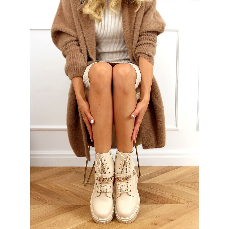 Stivali beige militari con catena HB-106 PU / BEIGE 1